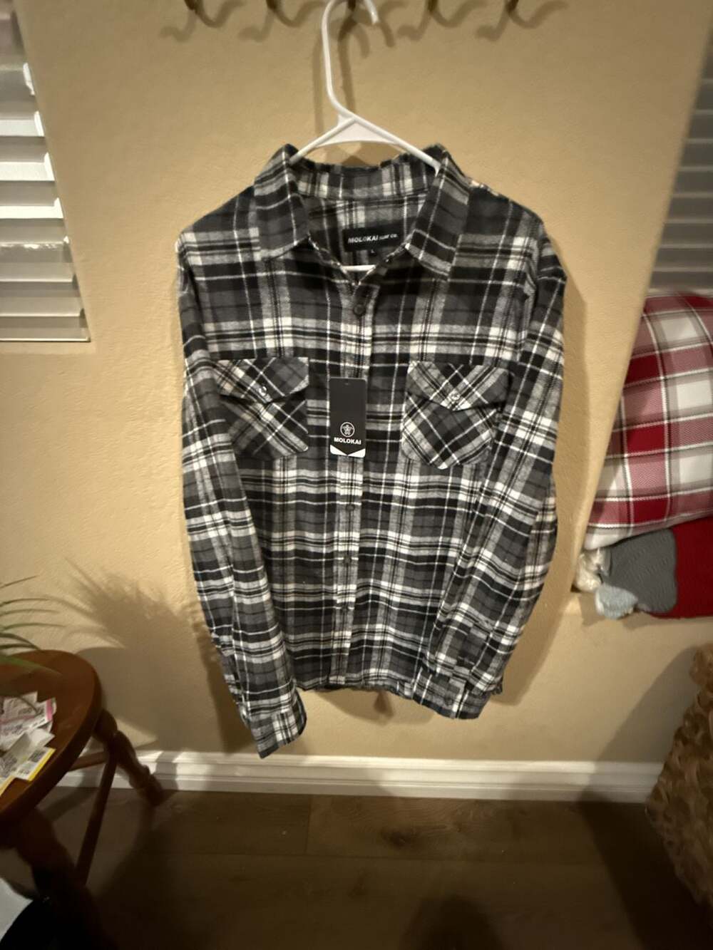 Molokai Surf Co. Plaid Flannel Shirt Size L Black White